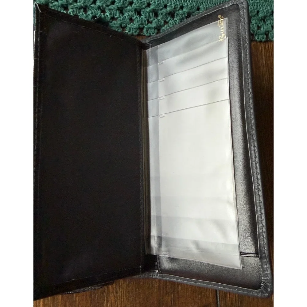 Buxton Black Genuine Leather Clutch Wallet Checkbook Organizer Gold Tone Snap